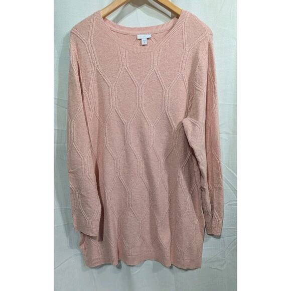 J. Jill Pink Perfect Cabled Crew-Neck Tunic Sweater Sz XL Pink Heather Preppy - Picture 5 of 7
